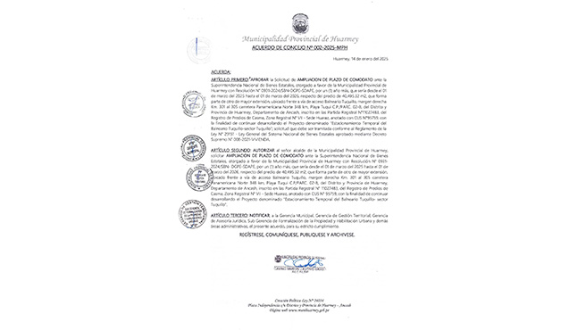 Acuerdo de Concejo Nº 002-2025-MPH