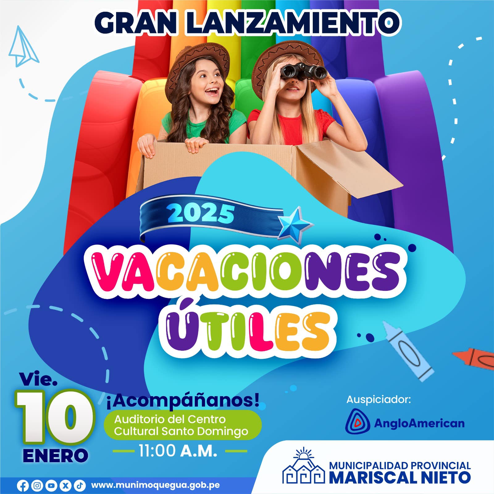 La Municipalidad Provincial Mariscal Nieto tiene el placer de anunciar a toda la población el Gran Lanzamiento del programa de Vacaciones Útiles 2025