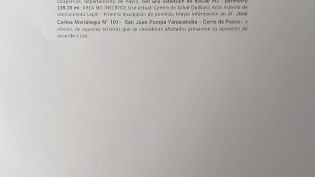 Imagen es del aviso del saneamiento físico legal 