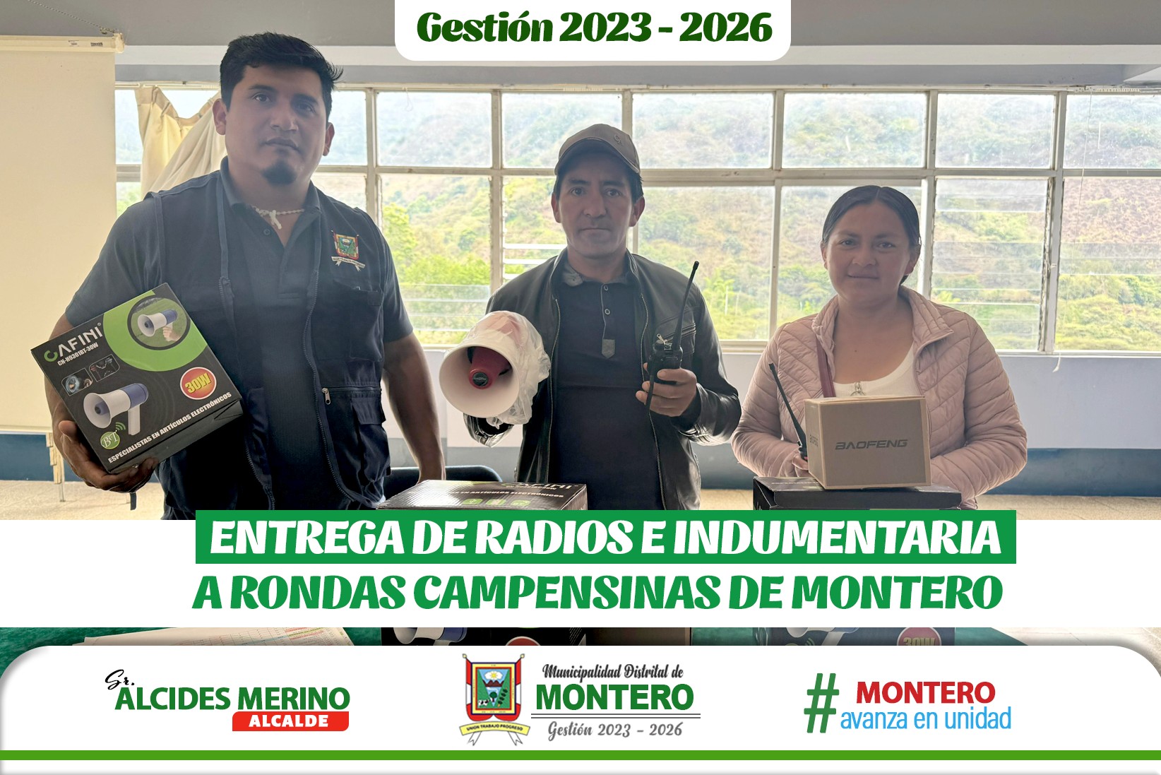 MDM Realiza Entrega de Radios E Indumentaria a Rondas Campesinas de Montero
