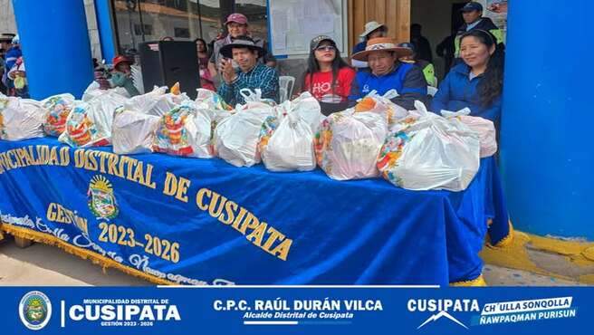 Entrega de canastas saludables del proyecto Salud Alimentaria en Cusipata