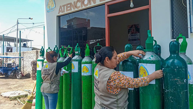 Almacén de oxigeno medicinal en la capital del distrito de Nepeña