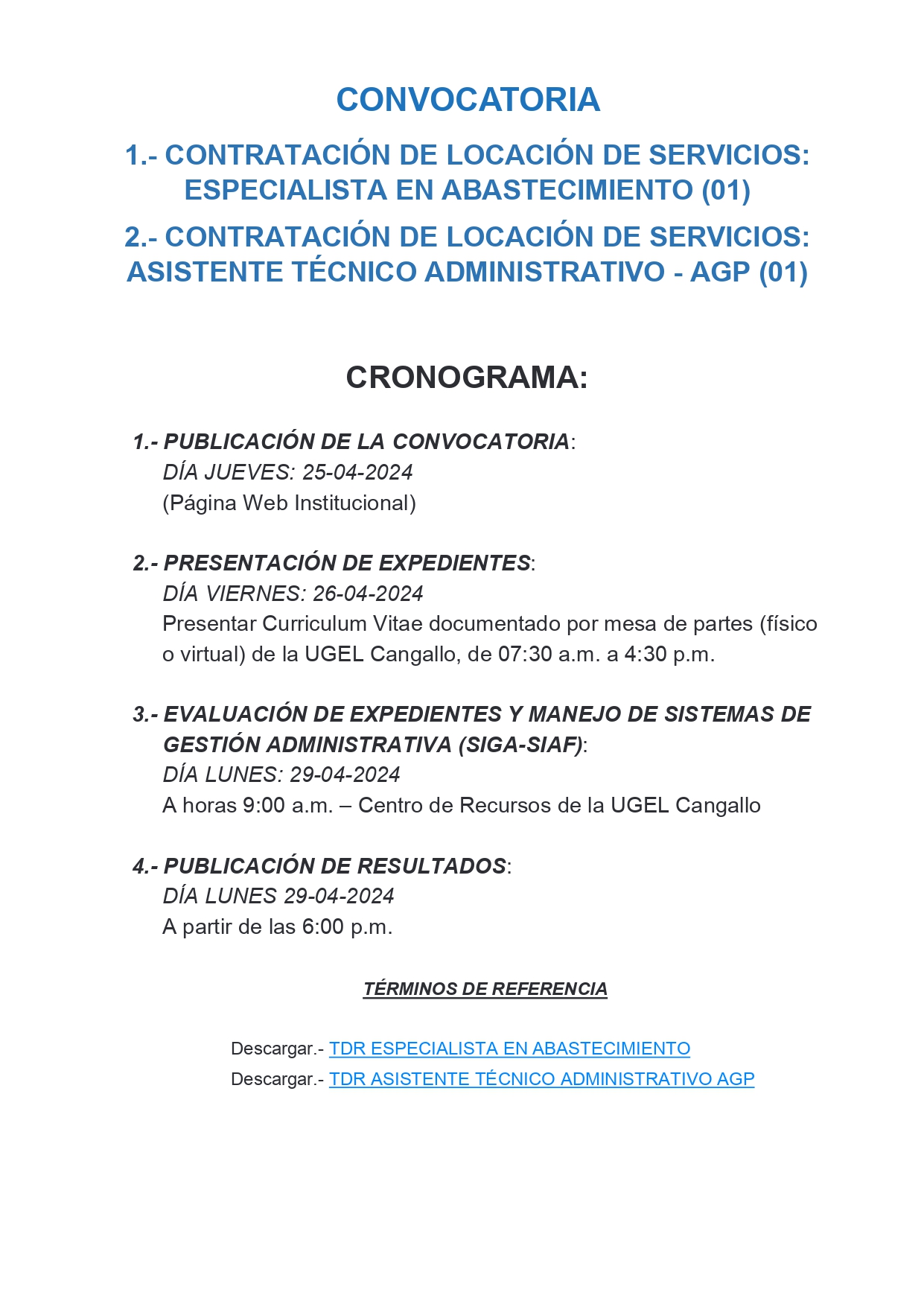 CONVOCATORIA y cronograma
