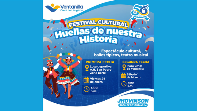 El festival cultural "Huellas de Nuestra Historia" te espera el 24 de enero y 1 de febrero con espectáculos y gastronomía. 🎭🍴✨