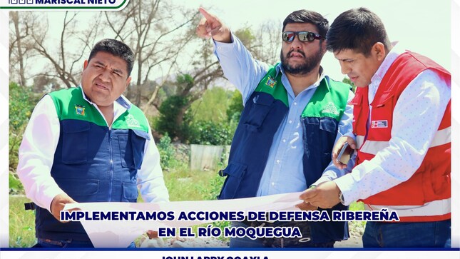 El Gerente de Infraestructura; Ing. Joel Paniagua acompañado del jefe de la Oficina de Coordinación, Elaboración y Ejecución de Fichas de Mantenimiento, Ing. Javier Herrera Berolatti, de la Municipalidad Provincial de Mariscal Nieto y el Ing. Fernando Calahuille, de Provias descentralizado Moquegua realizaron una importante inspección en el sector del malecón ribereño con el objeto de implementar la capacidad de atención de la ficha de mantenimiento formulada por la municipalidad.