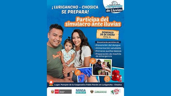 Chosica este domingo 26 de enero se realizará el simulacro de riesgos ante lluvias intensas y peligros asociados a la salud
