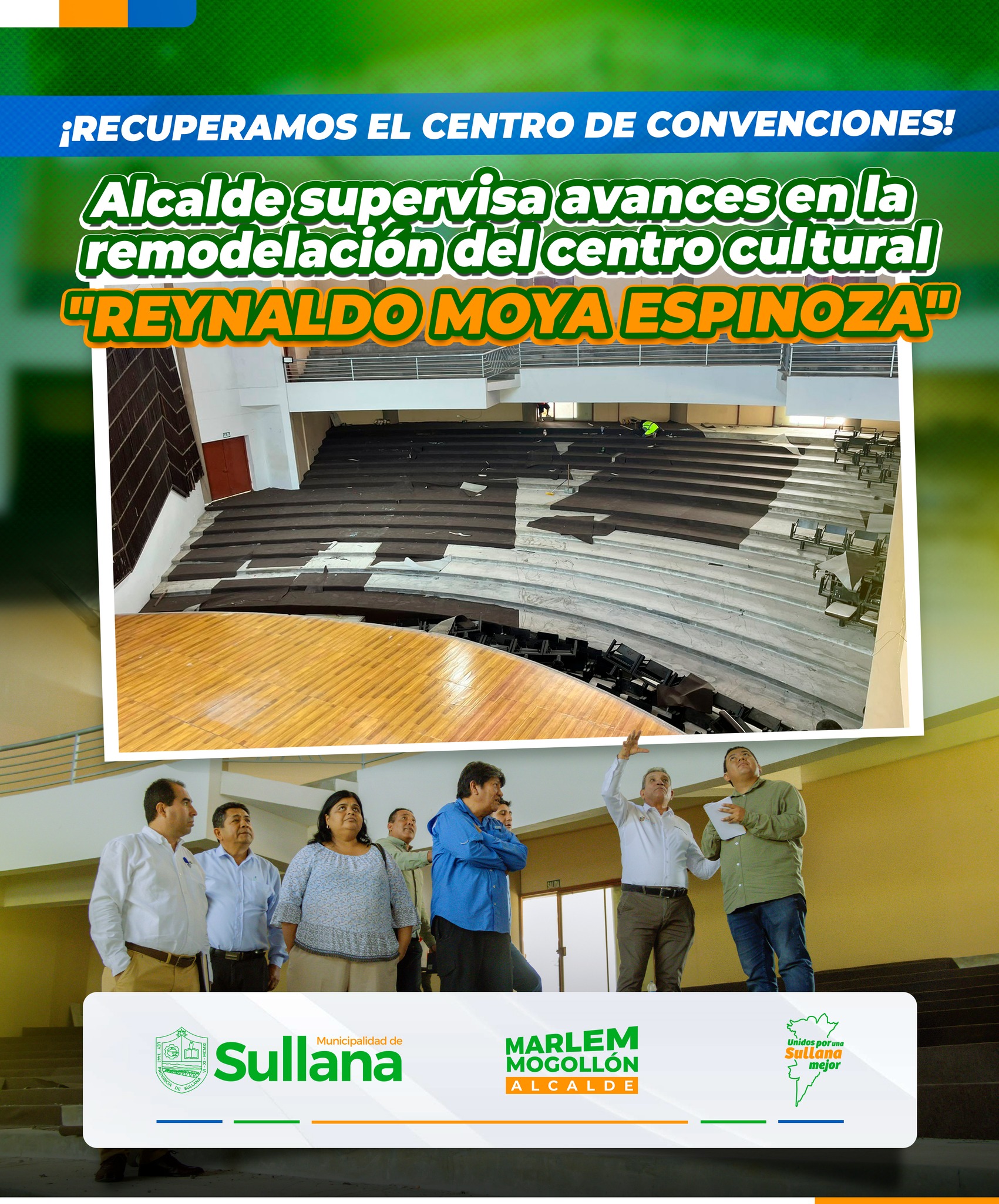Alcalde supervisa avances en la remodelación del Centro Cultural “Reynaldo Moya Espinoza”
