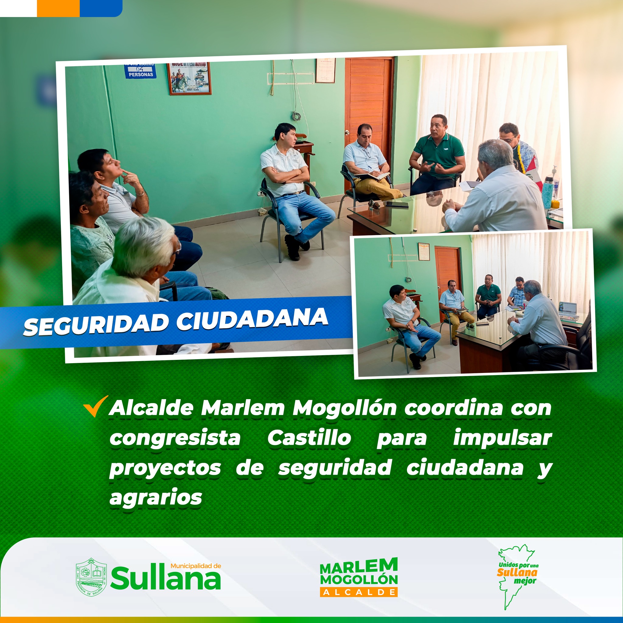 Alcalde Marlem Mogollón coordina con congresista Castillo para impulsar proyectos de seguridad ciudadana y agrarios