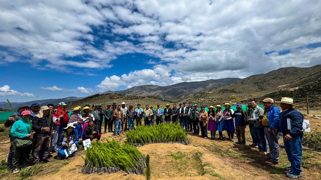 Equipo técnico y representantes locales durante el desarrollo de la pasantía de Siembra y Cosecha de Agua.