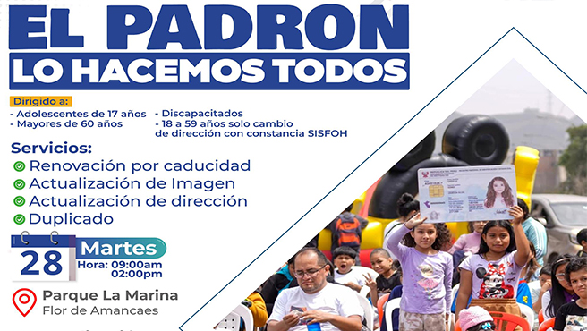 campaña “𝐄𝐋 𝐏𝐀𝐃𝐑𝐎́𝐍 𝐋𝐎𝐒 𝐇𝐀𝐂𝐄𝐌𝐎𝐒 𝐓𝐎𝐃𝐎𝐒”, en coordinación con la Reniec.