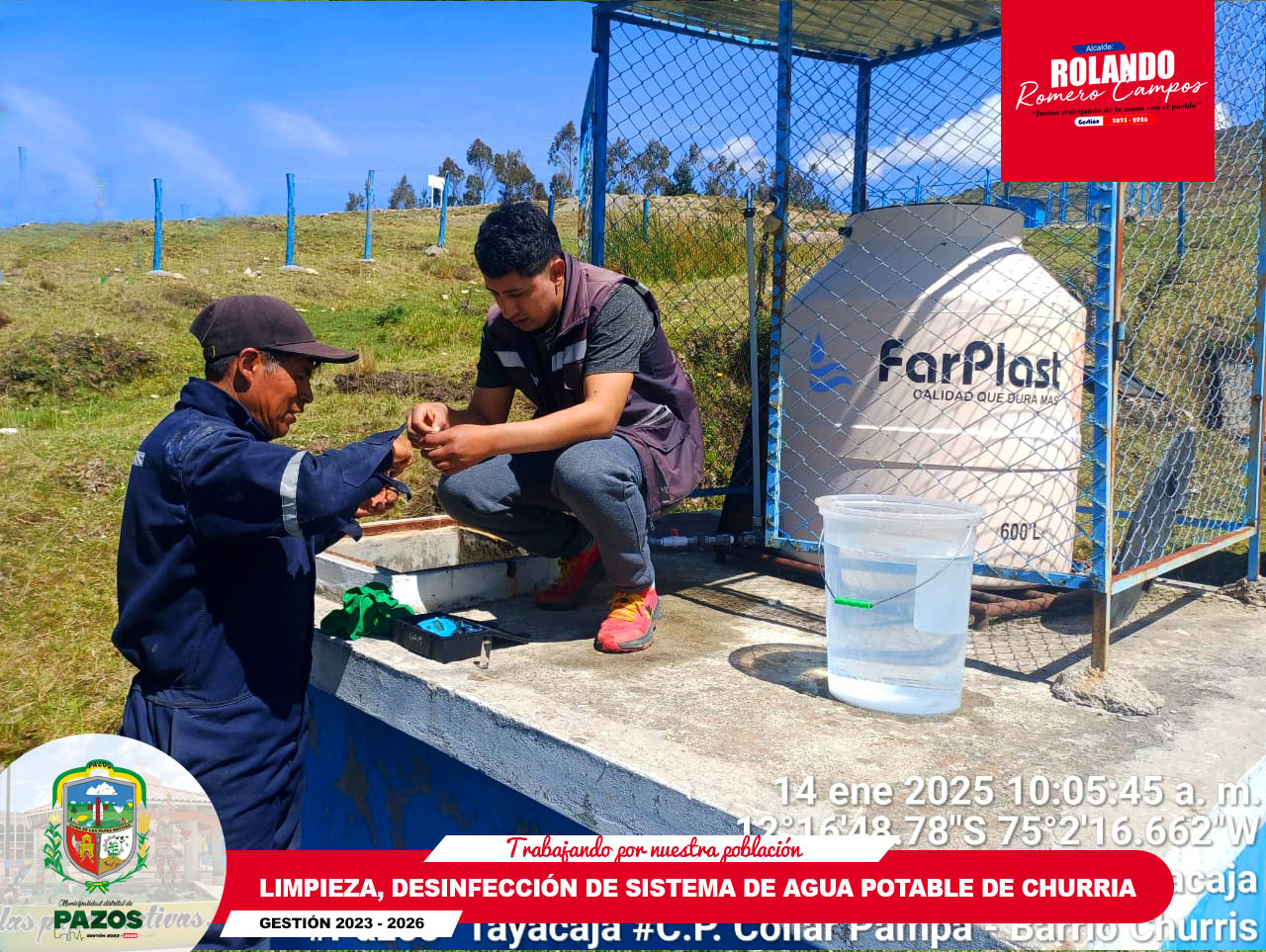 Limpieza, desinfección y cloración de sistema de agua potable en Churria