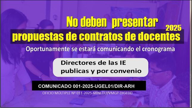 Directores de IE públicas y por convenio, No deben aún presentar propuestas de contratos de docentes, para el año 2025