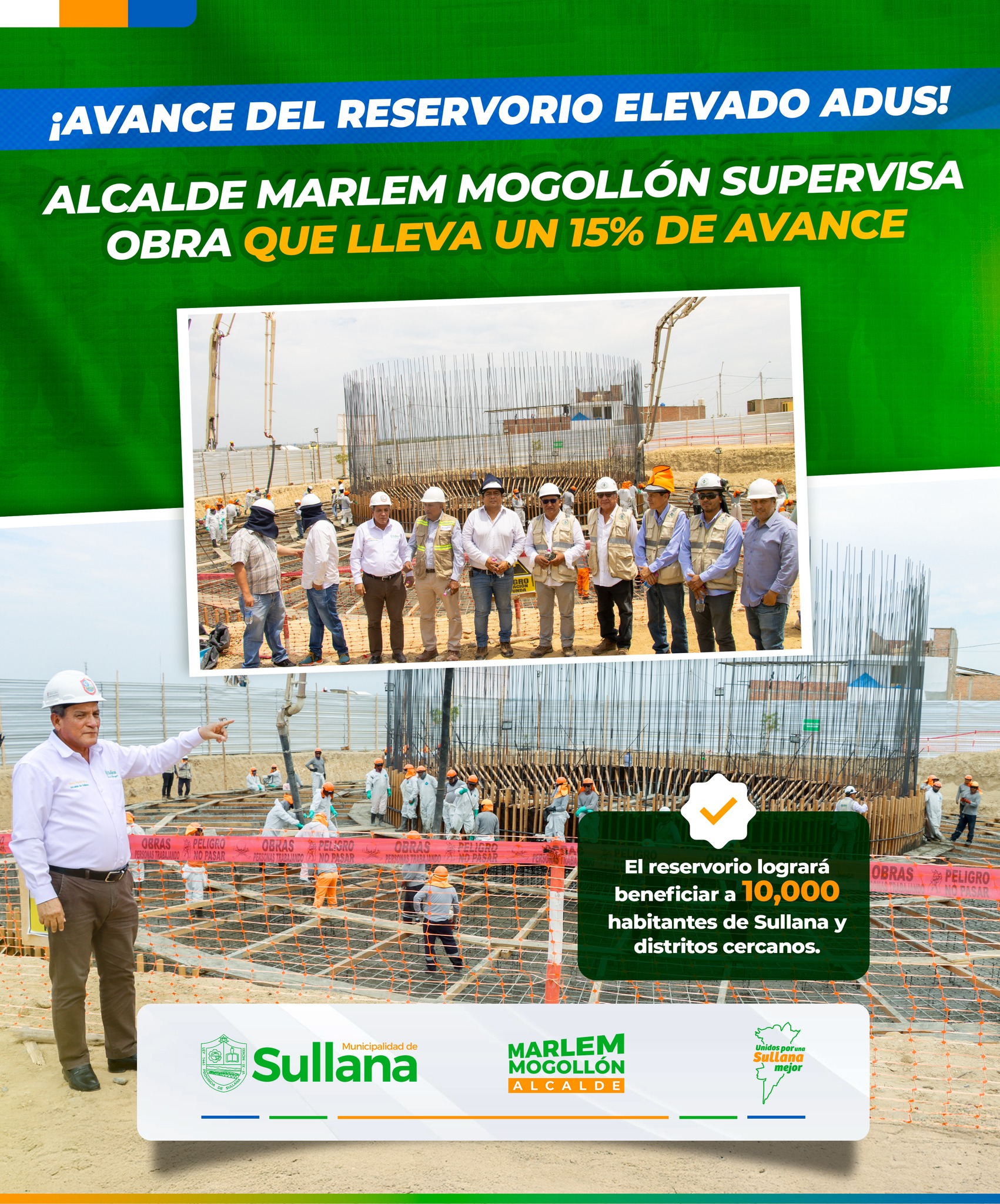 alcalde marlem mogollón supervisa construcción del reservorio elevado de adus