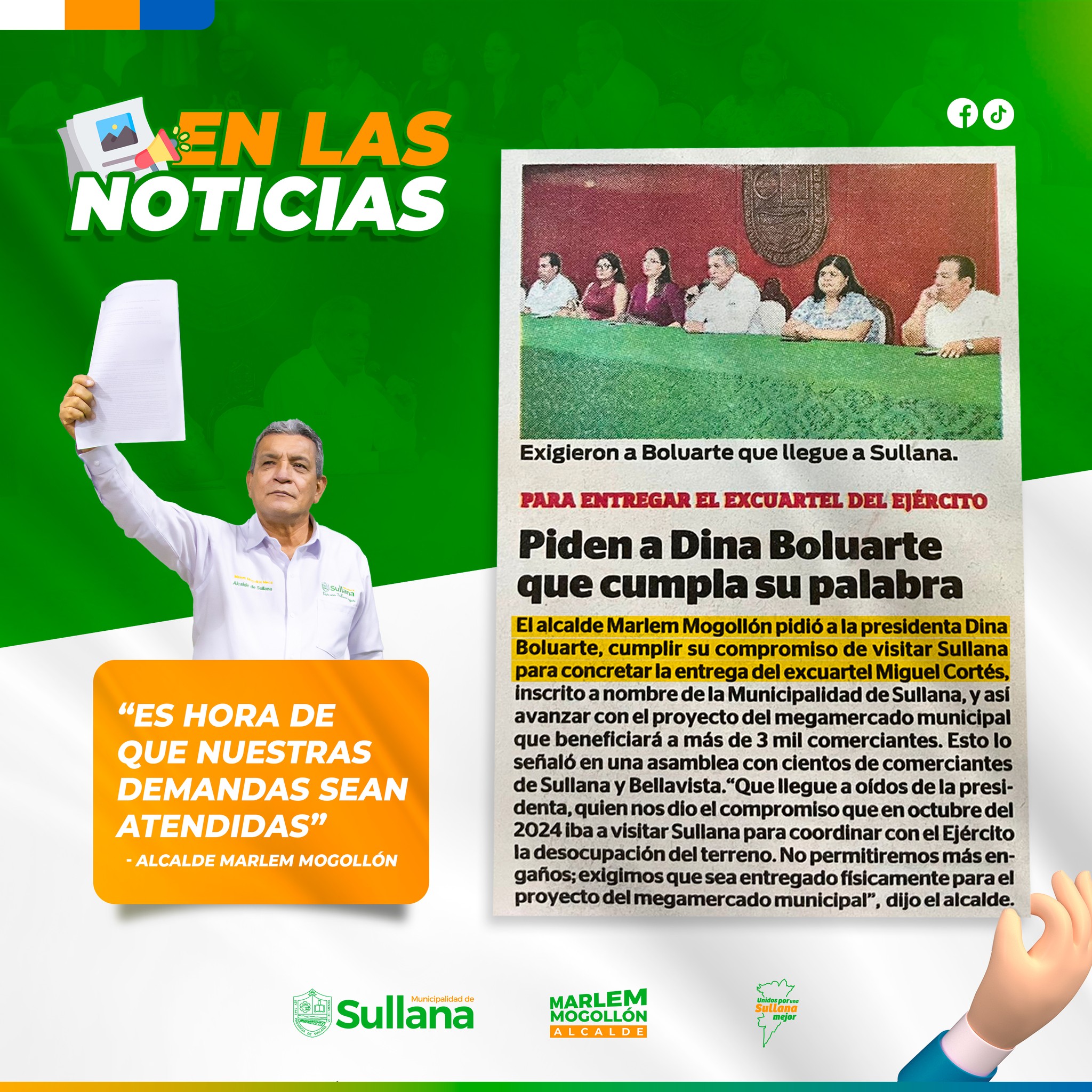 Alcalde solicita a Dina Boluarte cumplir su compromiso de llegar a Sullana
