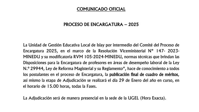Comunicado Oficial - Proceso de Encargatura 2025