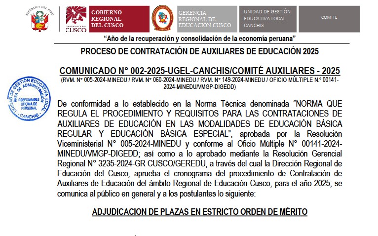 COMUNICADO N° 002-2025-