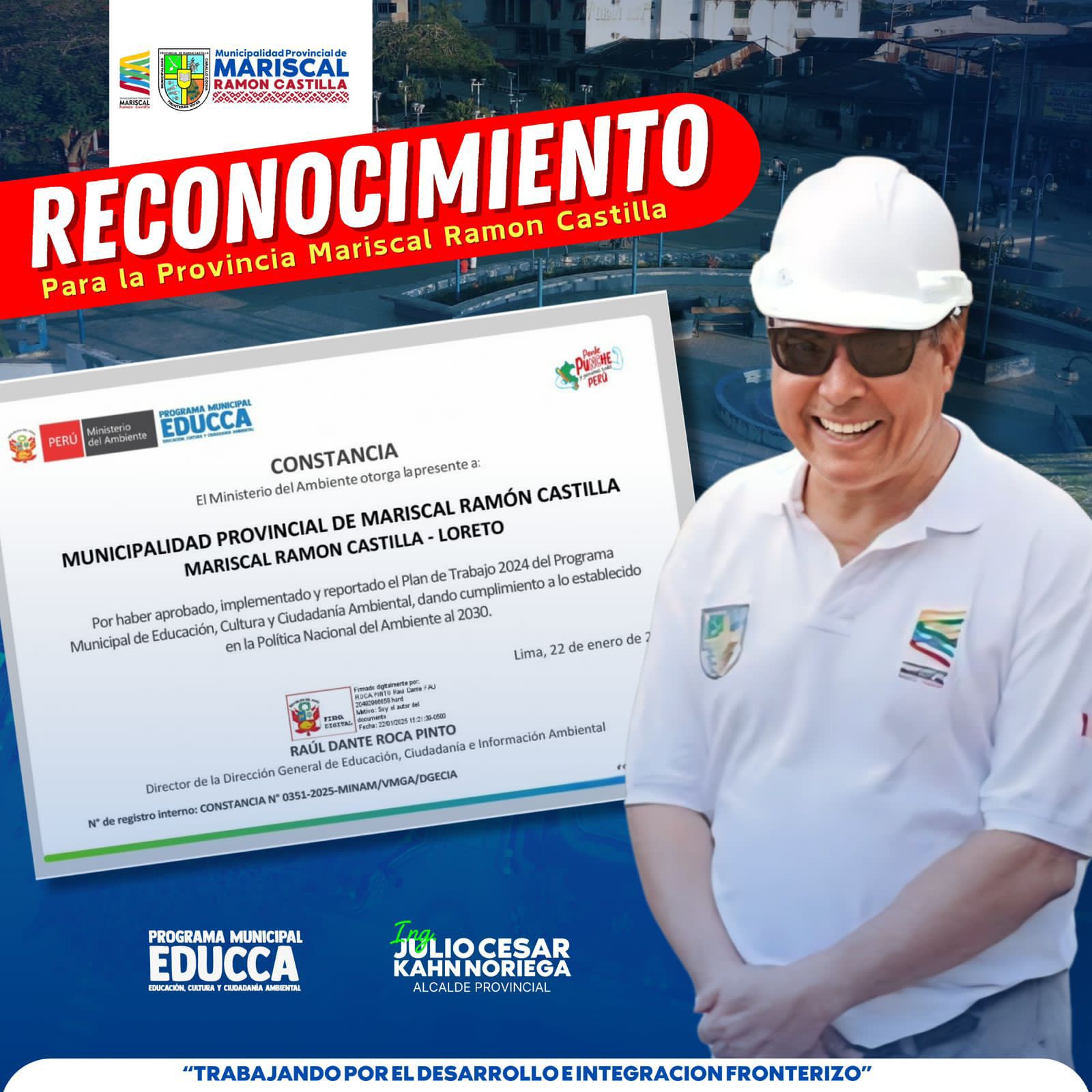 Este reconocimiento resalta el compromiso de la gestión municipal con la educación, cultura y ciudadanía ambiental, cumpliendo con la Política Nacional del Ambiente 2030.