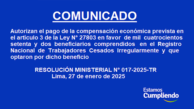 Ministerio de Trabajo y Promoción del Empleo publica Tercera Lista de Beneficiarios de Compensación Económica 
