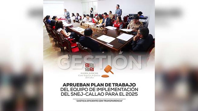 Aprueban plan de trabajo de implementación del Sistema Nacional Especializada de Justicia - SNEJ Callao para el año 2025