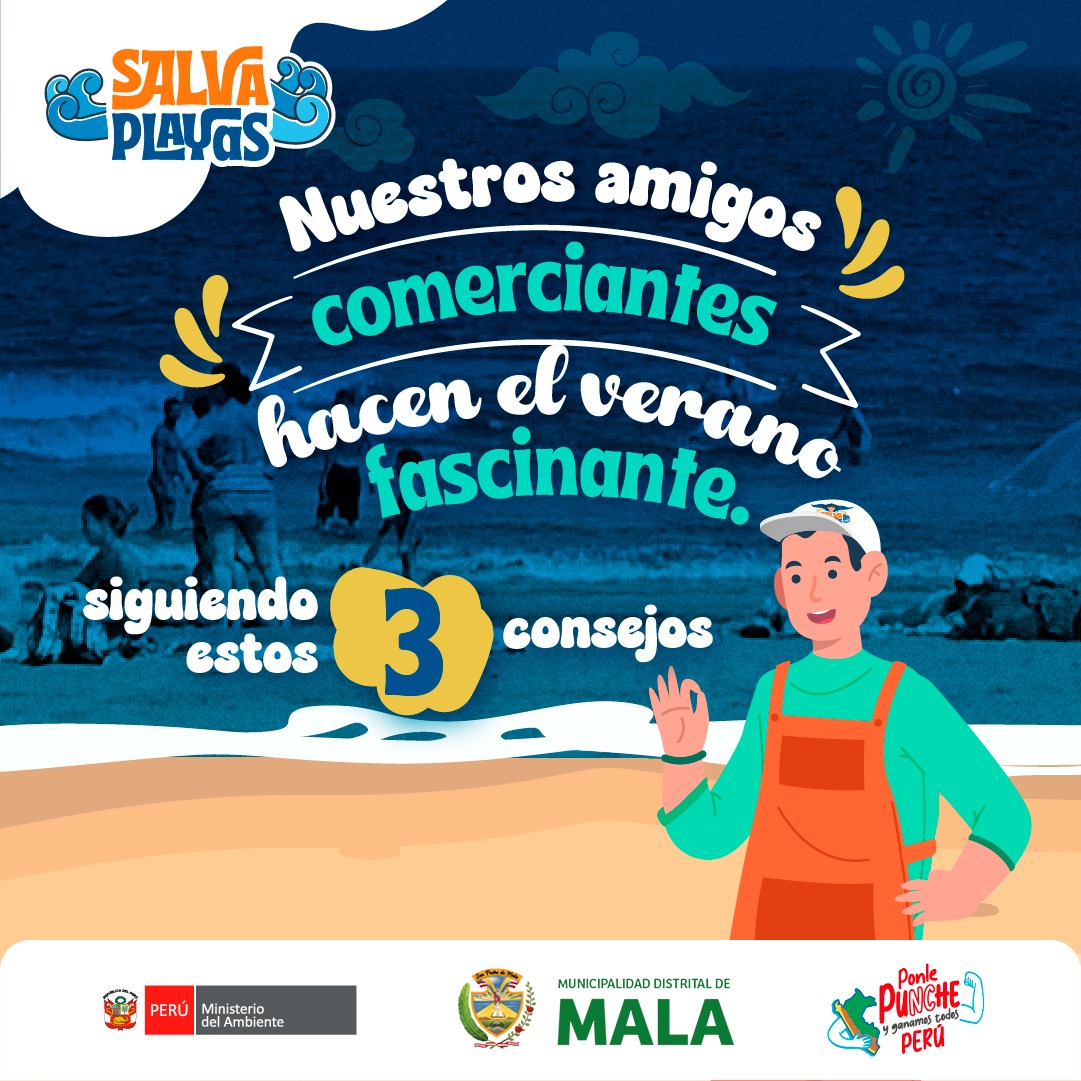 La Municipalidad Distrital de Mala, a través de la Subgerencia de Servicios Municipales y Gestión Ambiental, en el marco del Programa Municipal #EDUCCA durante la Campaña de Educación e Información Ambiental SALVA PLAYAS Verano 2025, nos brinda los siguientes consejos para nuestros amigos comerciantes:
✅Ofreciendo sus productos libres de plásticos.
✅Segregando sus residuos.
✅Compartiendo estos mensajes.
"¡Amigo comerciante, tú también puedes ser parte¡ Sigue estos consejos para que seas un #SalvaPlayas🌊"
#𝙈𝙖𝙡𝙖, 𝙪𝙣𝙖 𝙣𝙪𝙚𝙫𝙖 𝙝𝙞𝙨𝙩𝙤𝙧𝙞𝙖 🌄