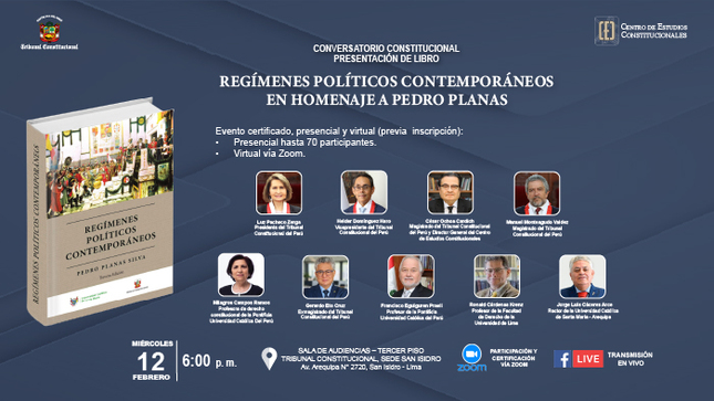 TC realizará conversatorio y presentación del libro regímenes políticos contemporáneos en homenaje a Pedro Planas