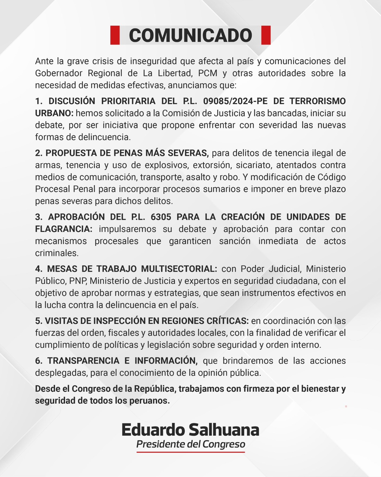 Congreso Responde Exigencias De César Acuña Y Autoridades Sobre Seguridad