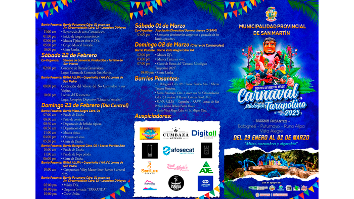 Presentación Oficial de la Programación General de la Fiesta del "Carnaval Mitológico Tarapotino 2025" en la ciudad de Tarapoto.