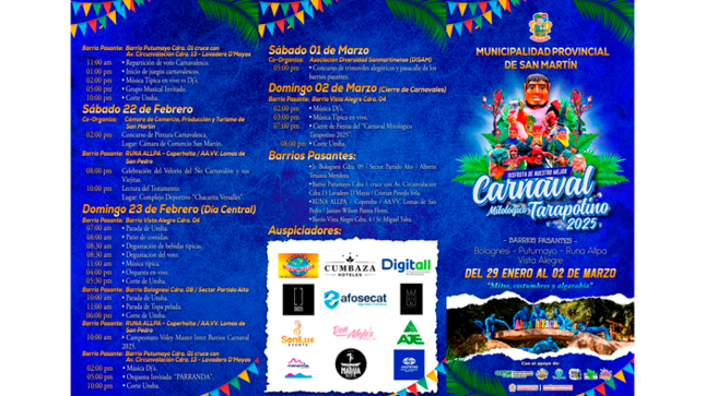 Presentación Oficial de la Programación General de la Fiesta del "Carnaval Mitológico Tarapotino 2025" en la ciudad de Tarapoto.