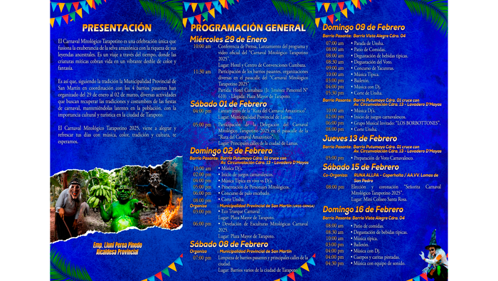 Presentación Oficial de la Programación General de la Fiesta del "Carnaval Mitológico Tarapotino 2025" en la ciudad de Tarapoto.
