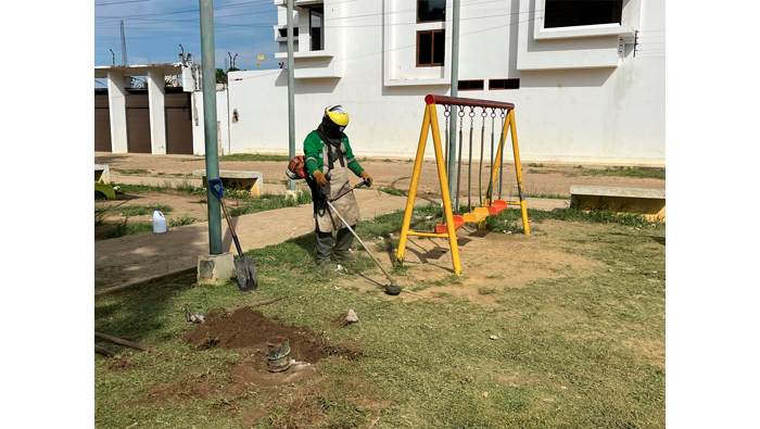 Trabajos de desmalezado y deshierbe de maleza en la ciudad de Tarapoto.