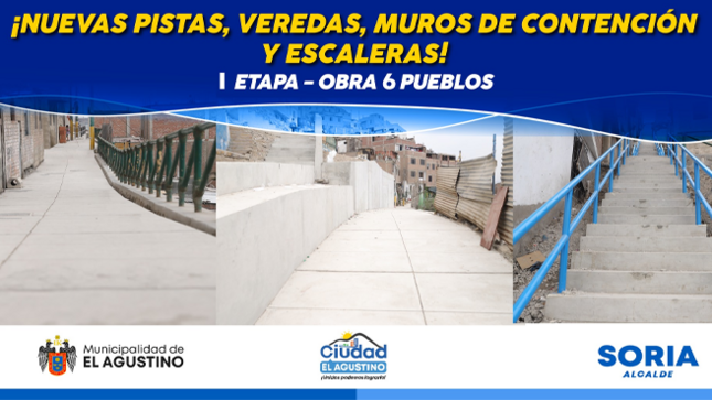 Los vecinos de los A.H. 9 de octubre, A.H. Santa Mary, Asociación Lomas del Bosque, A. H. Las Cataratas, A.H. Lomas Rosales y A.H. Integración Los Portales, ahora cuentan con nuevas pistas, veredas, muros de contención, escaleras y barandas que mejorarán su calidad de vida.   
La segunda etapa ya está en marcha y seguimos trabajando para hacer de nuestro distrito un lugar más seguro y accesible para todos.  
¡Juntos construimos la ciudad que merecemos!