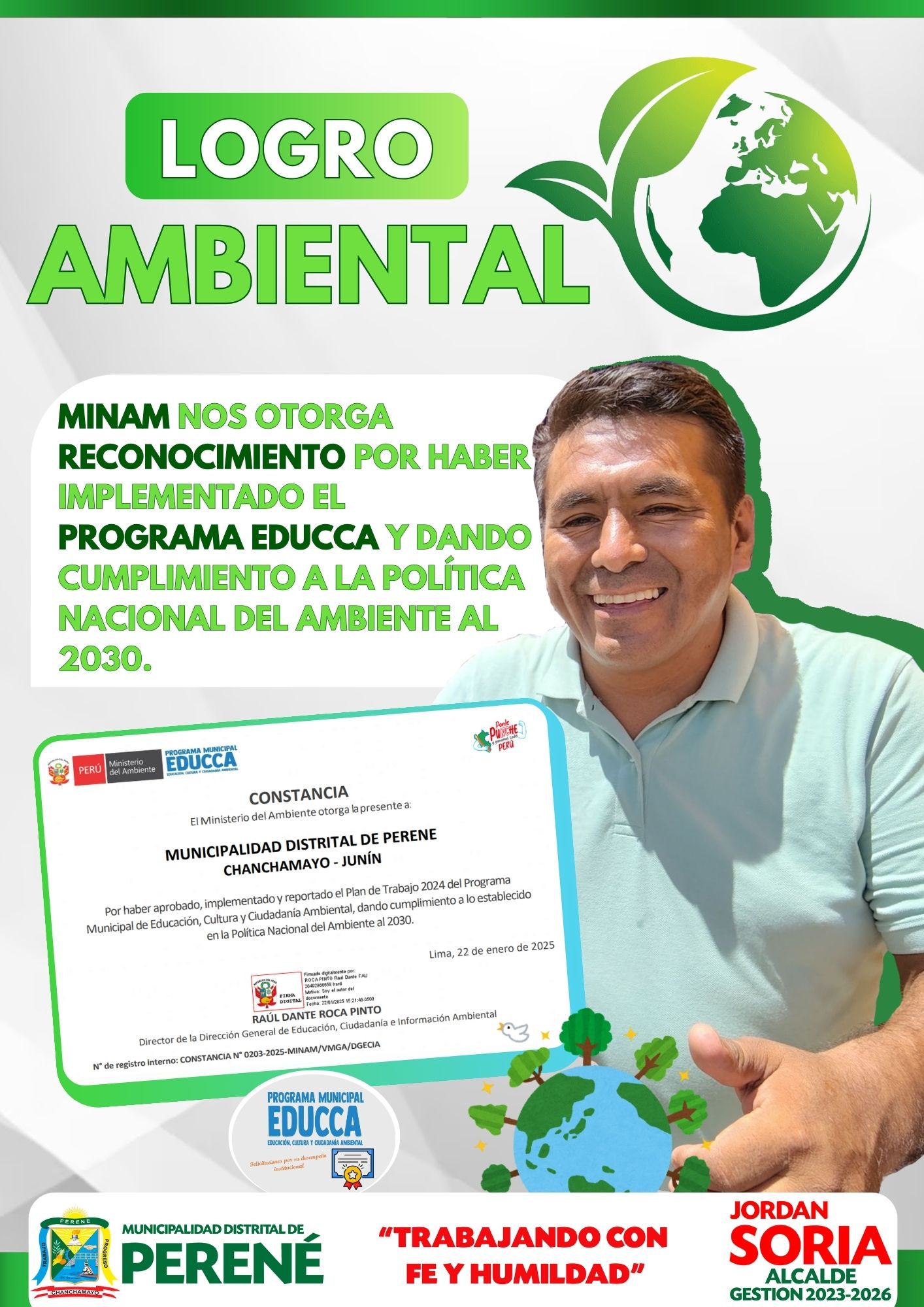MINAM reconoce a la Municipalidad Distrital de Perené 2023 - 2026