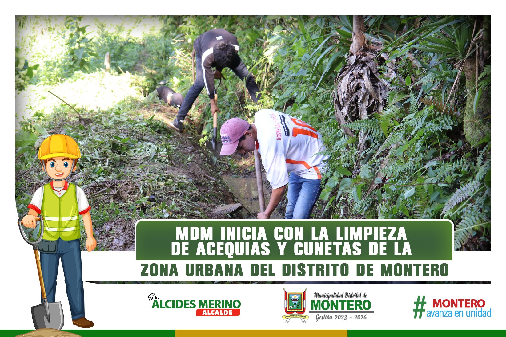 MDM Realiza Limpieza de Acequias y Cunetas de la Zona Urbana del Distrito de Montero