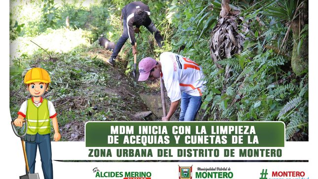 MDM Realiza Limpieza de Acequias y Cunetas de la Zona Urbana del Distrito de Montero 