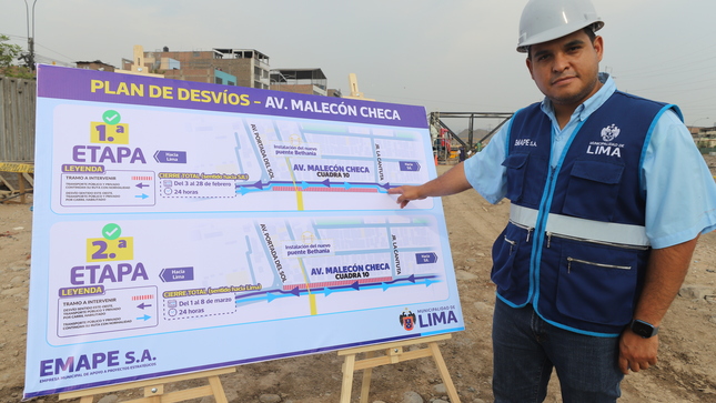 Plan de desvíos en la avenida Malecón Checa por construcción del nuevo puente peatonal Bethania