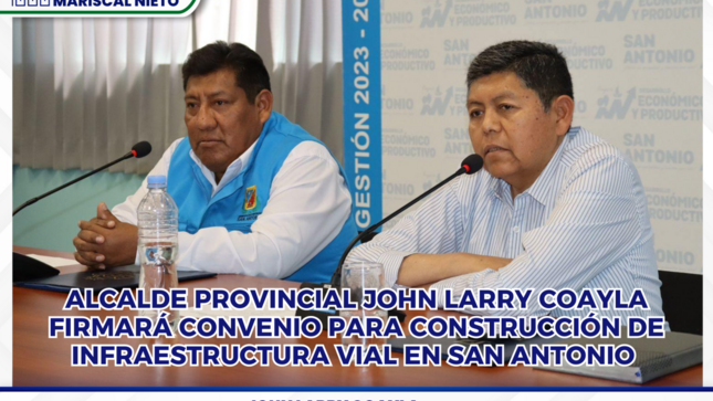 Con el objetivo de mejorar la infraestructura vial y la calidad de vida de la población, la Municipalidad Provincial de Mariscal Nieto y la Municipalidad Distrital de San Antonio firmarán un importante convenio de cooperación interinstitucional.