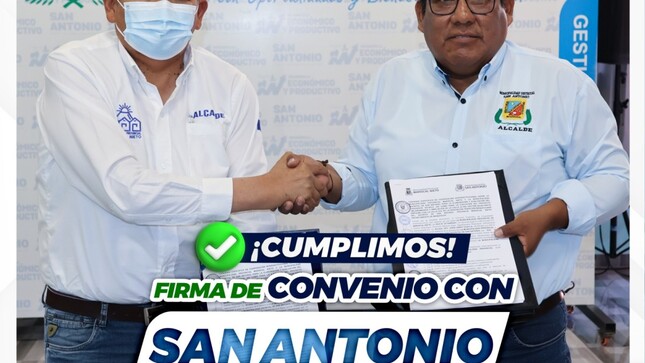 La Municipalidad Provincial de Mariscal Nieto y la Municipalidad Distrital de San Antonio firmó un trascendental convenio.
