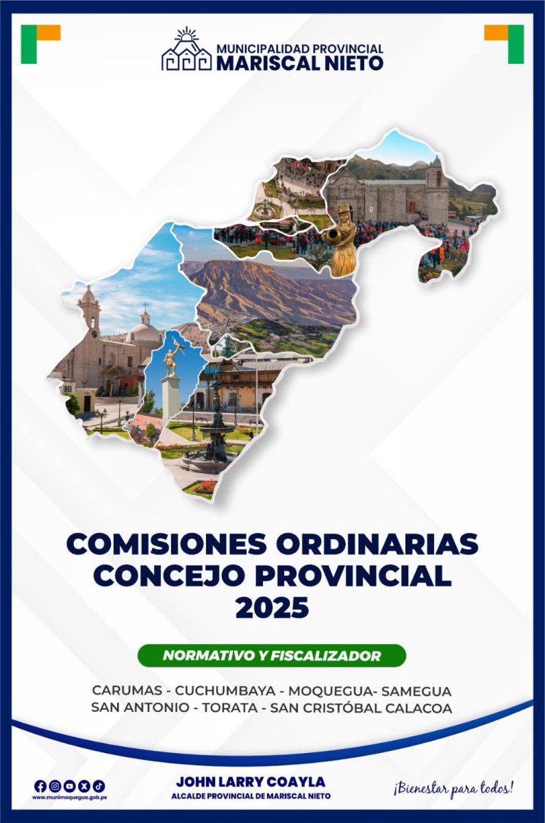 La Municipalidad Provincial Mariscal Nieto, estableció mediante sesión ordinaria el cuadro de comisiones ordinarias del Concejo Provincial 2025.