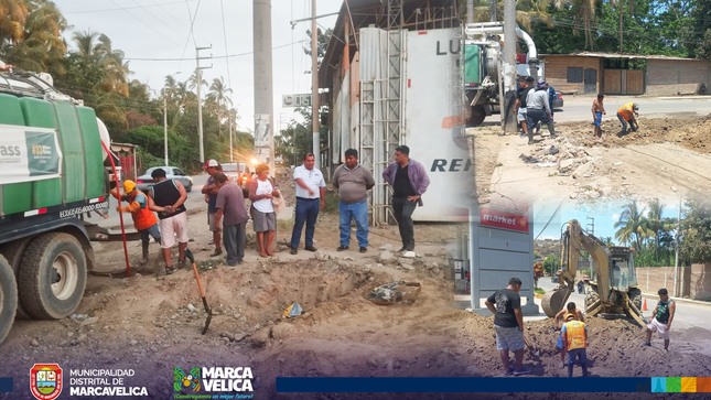 Municipalidad de Marcavelica realiza trabajos de mantenimiento en tuberías de la av. ramón castilla