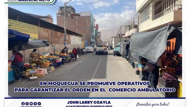 La Municipalidad Provincial de Mariscal Nieto viene realizando operativos permanentes con el fin de controlar el comercio ambulatorio en diversas áreas de la ciudad.