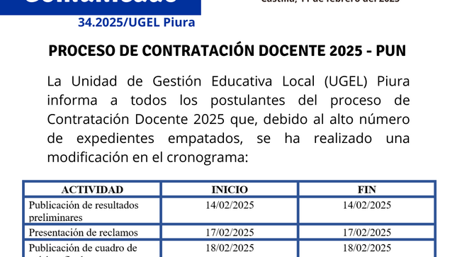 Proceso de Contratación Docente 2025-PUN