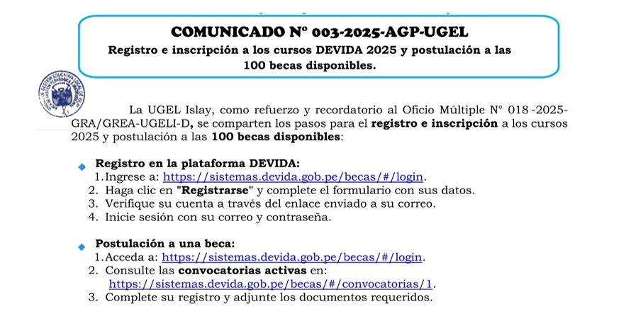 Comunicado N° 003-2025-AGP-UGEL