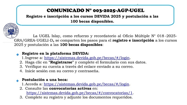 Comunicado N° 003-2025-AGP-UGEL