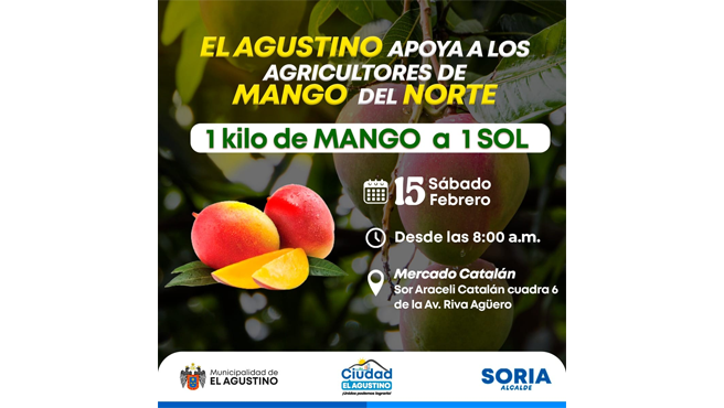 La Municipalidad de El Agustino apoya a nuestros agricultores de mango del norte del país ya que existe una sobreproducción de está deliciosa y nutritiva fruta.