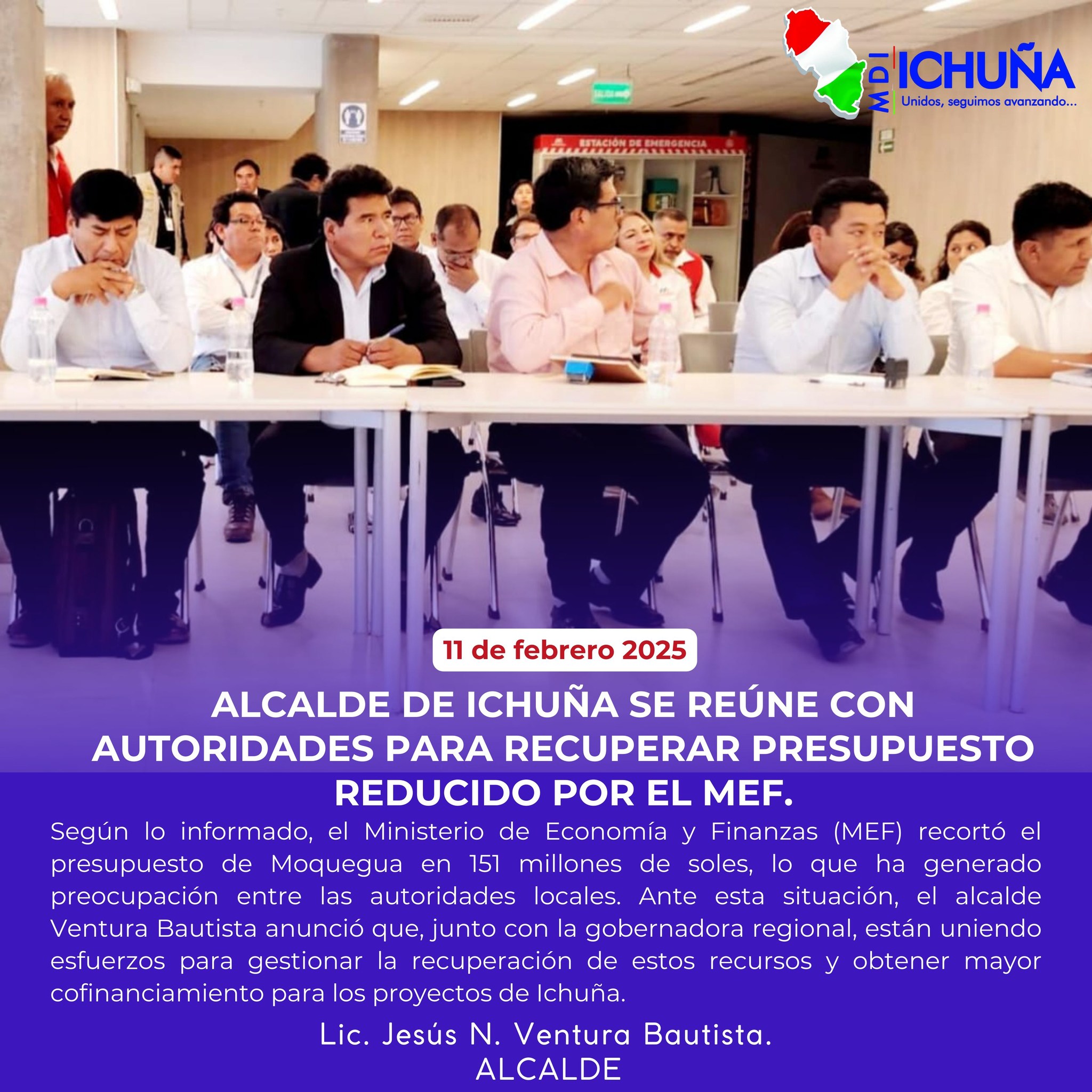 ALCALDE de ICHUÑA SE REUNE CON AUTORIDADES PARA RECUPERAR PRESUPUESTO REDUCIDO POR EL MEF