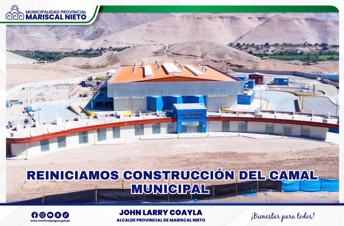 La Municipalidad Provincial Mariscal Nieto, con el propósito de generar fuentes de empleo para nuestra población, reiniciará desde este martes 21 de enero los trabajos de construcción del moderno Camal Municipal, obra que se ejecuta a través de la Sub Gerencia de Obras y por administración directa.