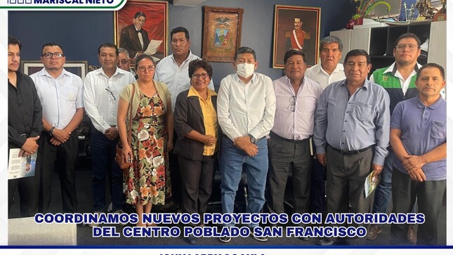 El alcalde provincial, John Larry Coayla sostuvo una reunión de coordinación con la alcaldesa del Centro Poblado de San Francisco, Mg. Aida Condori Vargas, quien estuvo acompañada de funcionarios de la municipalidad y representantes de diversas juntas vecinales del C.P. San francisco, en esta reunión se abordaron las principales necesidades y desafíos que enfrenta la comunidad.