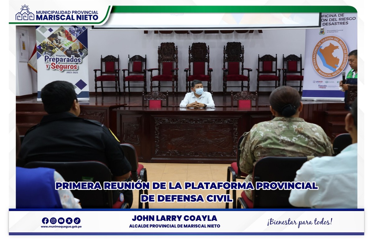 En el salón consistorial de la Municipalidad Provincial Mariscal Nieto, se llevó a cabo una importante reunión de la Plataforma Provincial de Defensa Civil, donde se abordaron temas cruciales para la prevención, respuesta y recuperación frente a emergencias en nuestra provincia.