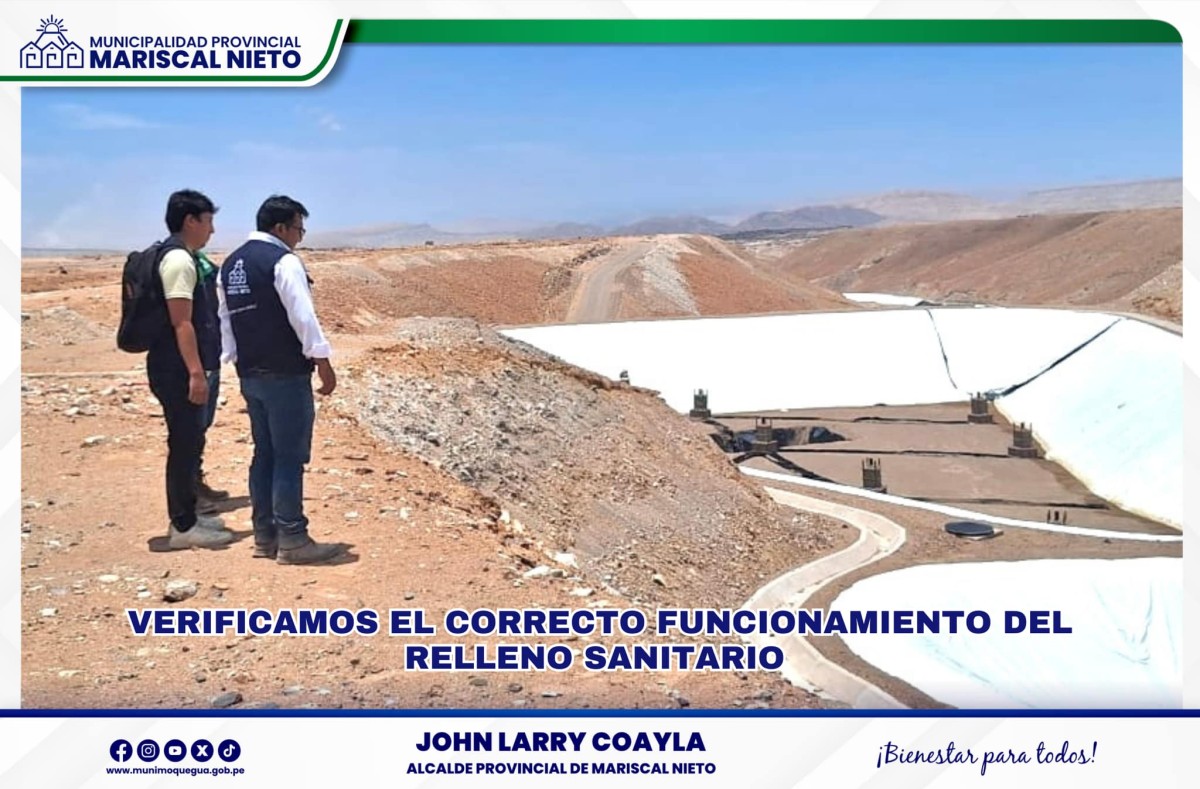 Funcionarios de la Municipalidad Provincial de Mariscal Nieto realizaron inspección al relleno sanitario para garantizar su correcto funcionamiento. La visita estuvo liderada por el Subgerente de Gestión del Medio Ambiente, Biólogo Carlos Santos, y el Subgerente de Servicios a la Ciudad, Ing. Wilber Cuayla.