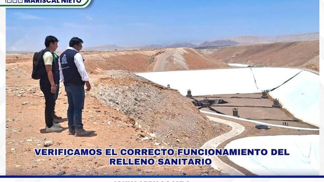 Funcionarios de la Municipalidad Provincial de Mariscal Nieto realizaron inspección al relleno sanitario para garantizar su correcto funcionamiento. La visita estuvo liderada por el Subgerente de Gestión del Medio Ambiente, Biólogo Carlos Santos, y el Subgerente de Servicios a la Ciudad, Ing. Wilber Cuayla.